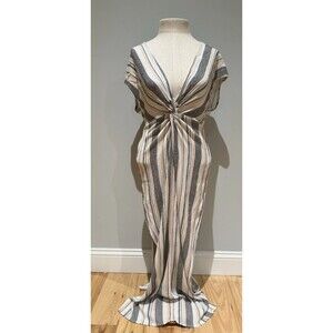 Lulus Women’s Medium Long Dress Black White Coral Stripe V Neck Double Slits